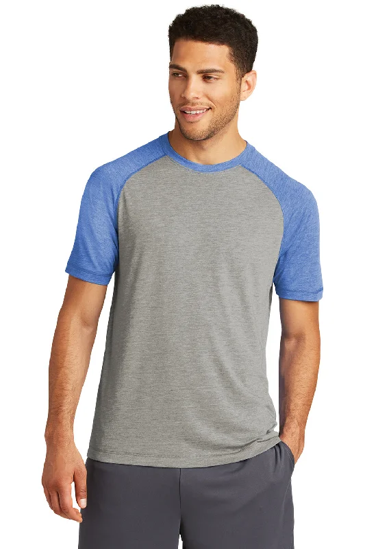 Men’s short-sleeve fizz tees-Sport-Tek Mens Moisture Wicking Short Sleeve Crewneck T-Shirt - Heather Light Grey/Heather True Royal Blue