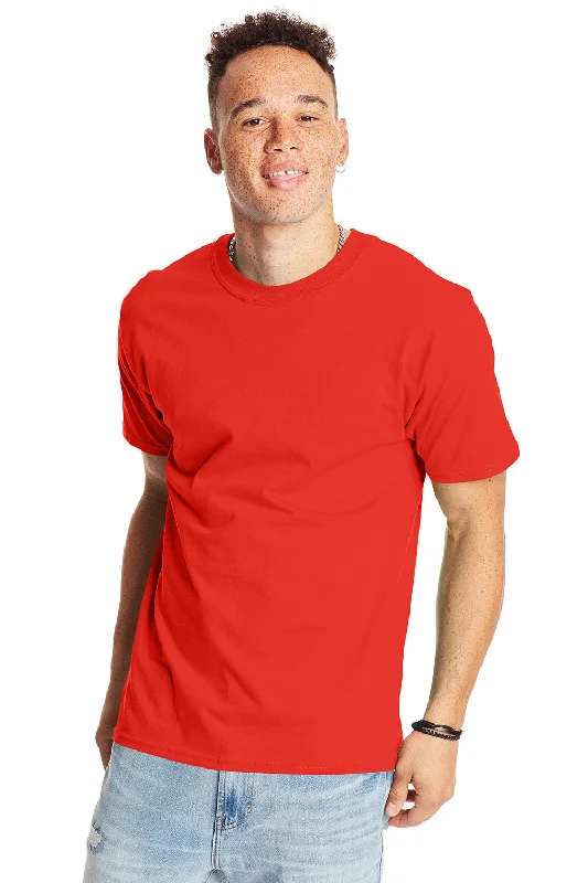 Men’s short-sleeve casual mesh tops-Hanes Mens Beefy-T Short Sleeve Crewneck T-Shirt - Poppy Red