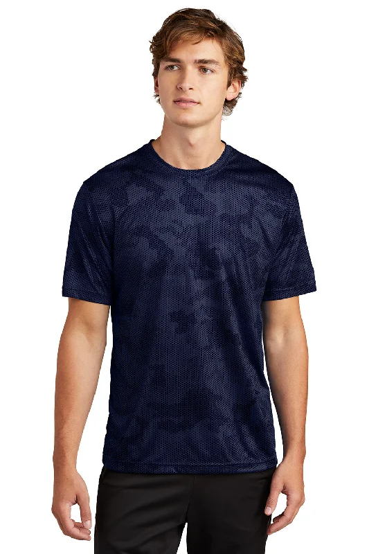 Men’s short-sleeve dint tees-Sport-Tek Mens CamoHex Moisture Wicking Short Sleeve Crewneck T-Shirt - True Navy Blue