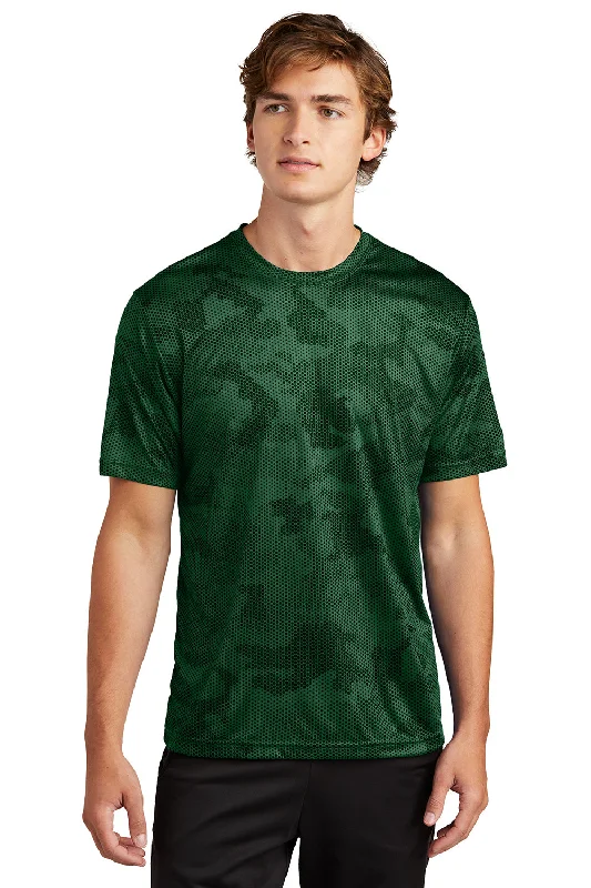 Men’s short-sleeve idly tops-Sport-Tek Mens CamoHex Moisture Wicking Short Sleeve Crewneck T-Shirt - Forest Green