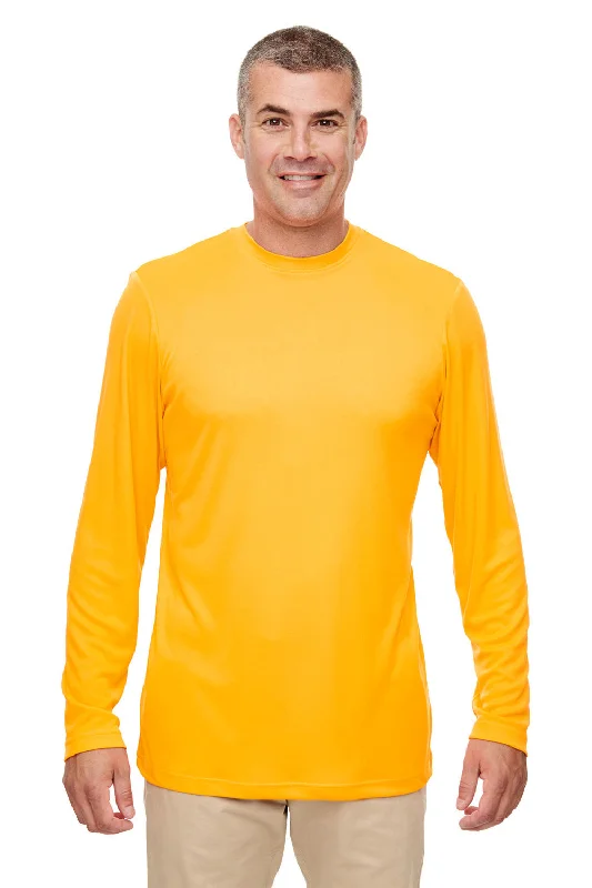 Men’s short-sleeve xing tees-UltraClub Mens Cool & Dry Performance Moisture Wicking Long Sleeve Crewneck T-Shirt - Gold - Closeout