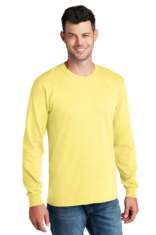 Men’s short-sleeve jolt shirts-Port & Company Mens Core Long Sleeve Crewneck T-Shirt - Yellow