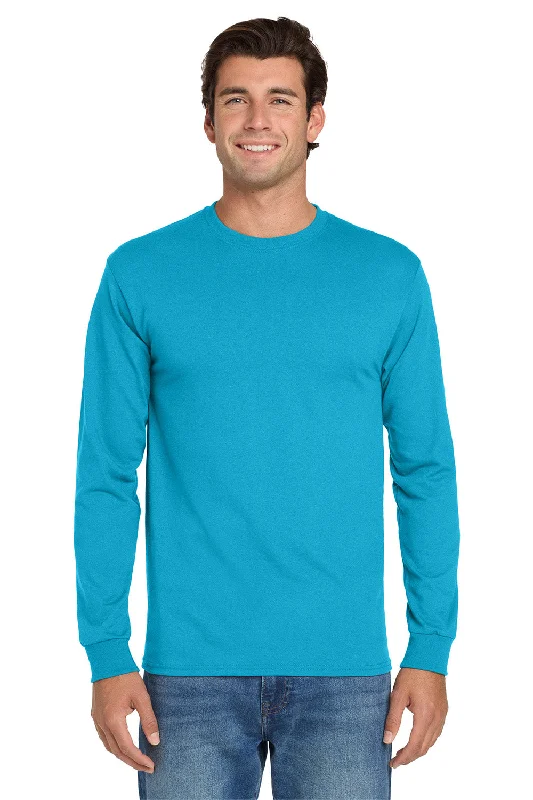 Men’s short-sleeve verve shirts-Jerzees Mens Dri-Power Moisture Wicking Long Sleeve Crewneck T-Shirt - California Blue