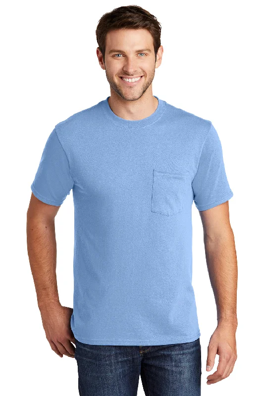 Men’s short-sleeve xeno shirts-Port & Company Mens Core Short Sleeve Crewneck T-Shirt w/ Pocket - Light Blue