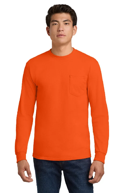 Men’s short-sleeve kink polos-Gildan Mens Ultra Long Sleeve Crewneck T-Shirt w/ Pocket - Safety Orange