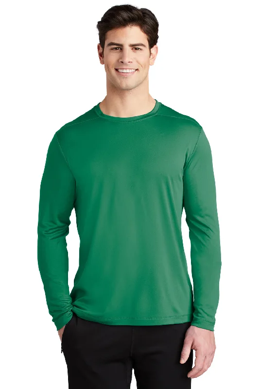 Men’s short-sleeve urge polos-Sport-Tek Mens Moisture Wicking Long Sleeve Crewneck T-Shirt - Kelly Green