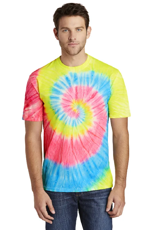 Men’s short-sleeve quid tops-Port & Company Mens Tie-Dye Short Sleeve Crewneck T-Shirt - Neon Rainbow