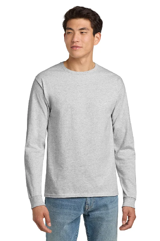 Men’s short-sleeve arch tops-Hanes Mens ComfortSoft Long Sleeve Crewneck T-Shirt - Ash Grey