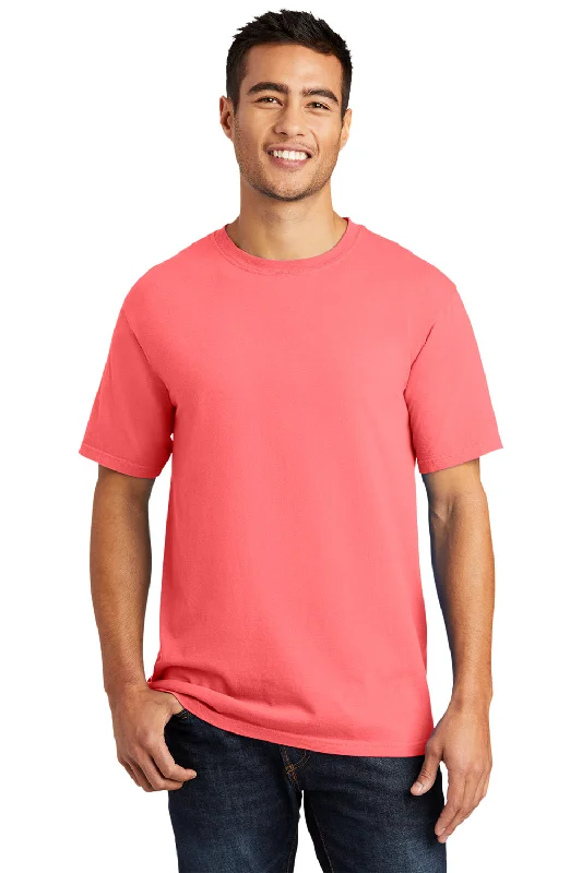 Men’s short-sleeve hark shirts-Port & Company Mens Beach Wash Short Sleeve Crewneck T-Shirt - Neon Coral