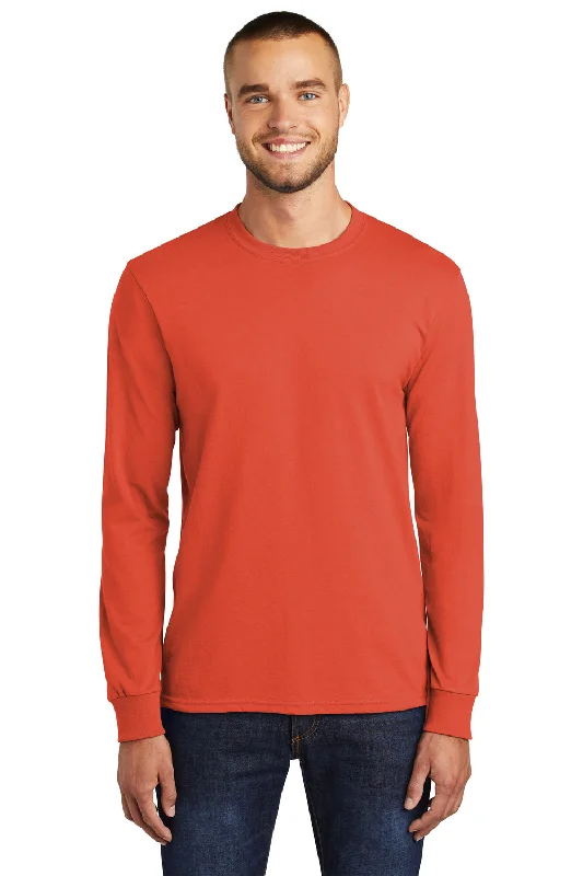 Men’s short-sleeve urge tops-Port & Company Mens Core Long Sleeve Crewneck T-Shirt - Orange