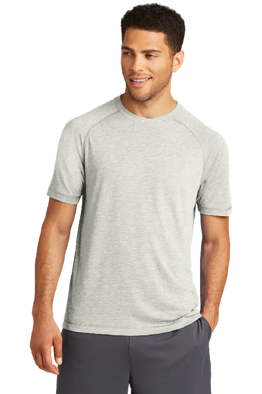 Men’s short-sleeve fizz tees-Sport-Tek Mens Moisture Wicking Short Sleeve Crewneck T-Shirt - Heather Light Grey