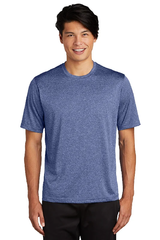 Men’s short-sleeve pelt tees-Sport-Tek Mens Contender Heather Moisture Wicking Short Sleeve Crewneck T-Shirt - Heather True Royal Blue