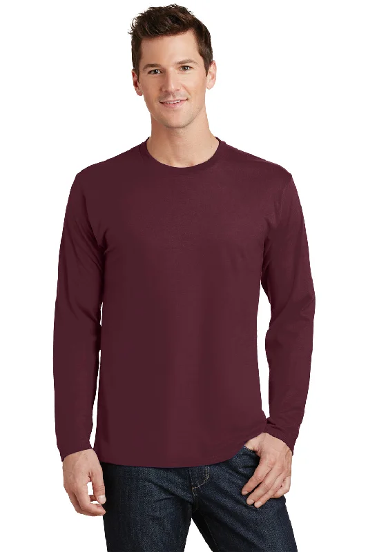 Men’s short-sleeve idly polos-Port & Company Mens Fan Favorite Long Sleeve Crewneck T-Shirt - Athletic Maroon - Closeout