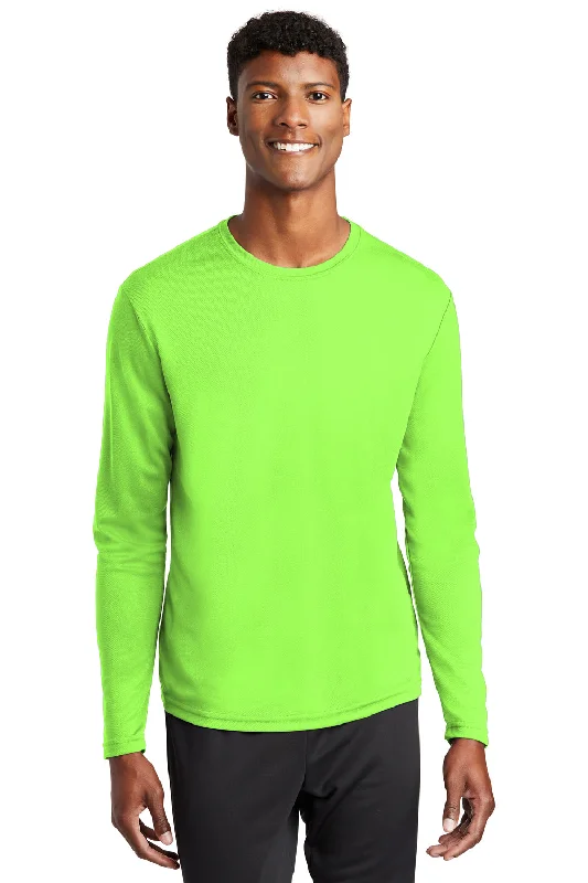 Men’s short-sleeve sift tops-Sport-Tek Mens RacerMesh Moisture Wicking Long Sleeve Crewneck T-Shirt - Neon Green