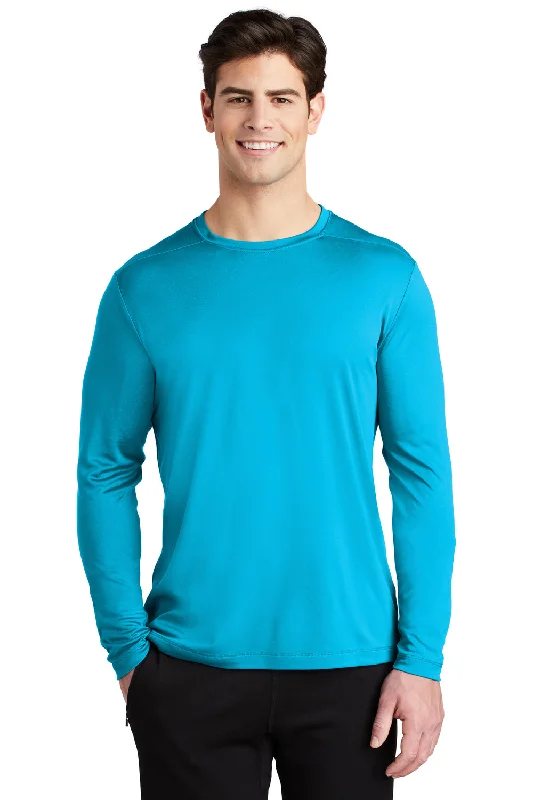 Men’s short-sleeve sift tops-Sport-Tek Mens Moisture Wicking Long Sleeve Crewneck T-Shirt - Sapphire Blue