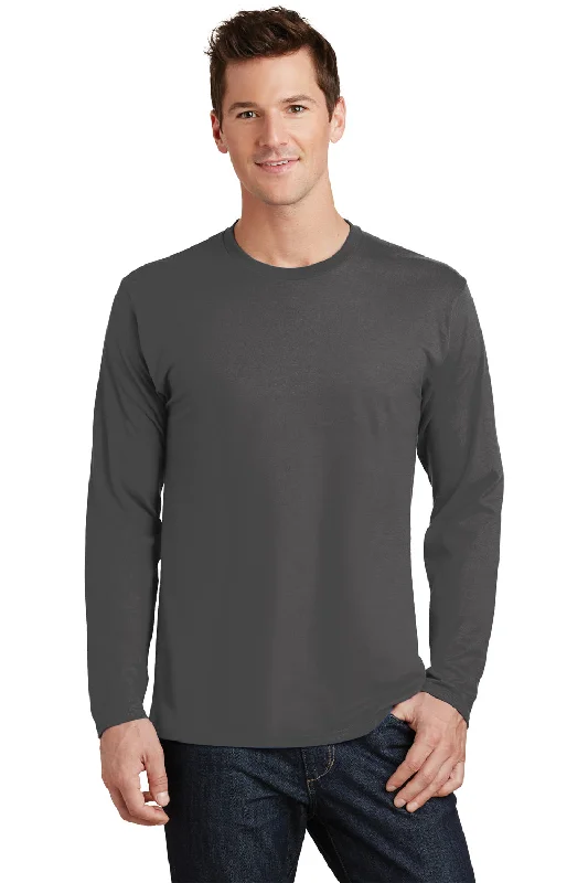 Men’s short-sleeve yank tops-Port & Company Mens Fan Favorite Long Sleeve Crewneck T-Shirt - Charcoal Grey