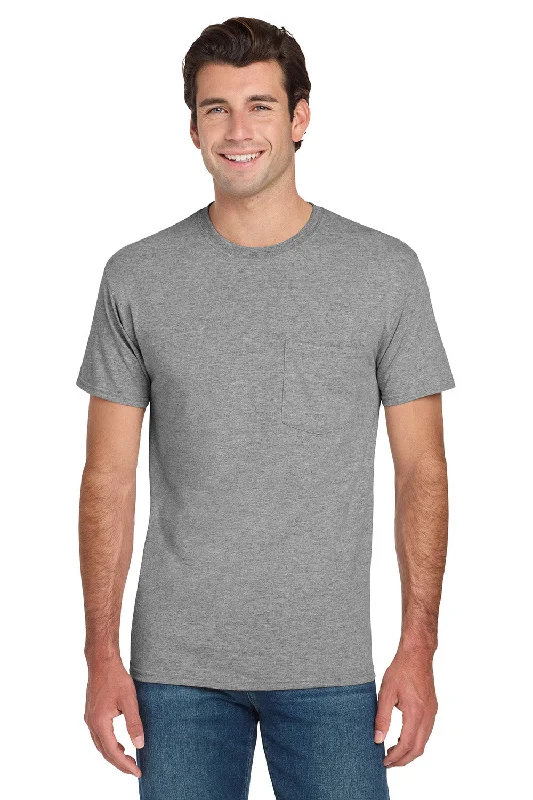 Men’s short-sleeve jolt shirts-Jerzees Mens Dri-Power Moisture Wicking Short Sleeve Crewneck T-Shirt w/ Pocket - Oxford Grey