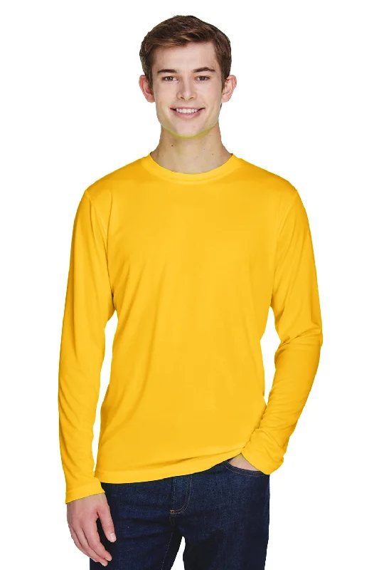 Men’s short-sleeve arch tops-Team 365 Mens Zone Performance Moisture Wicking Long Sleeve Crewneck T-Shirt - Athletic Gold