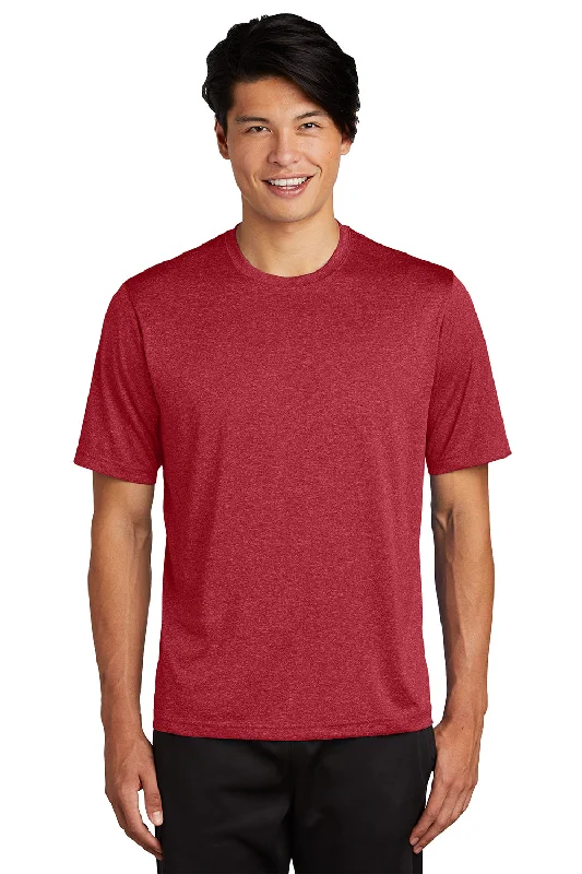 Men’s short-sleeve eave tops-Sport-Tek Mens Contender Heather Moisture Wicking Short Sleeve Crewneck T-Shirt - Heather Scarlet Red