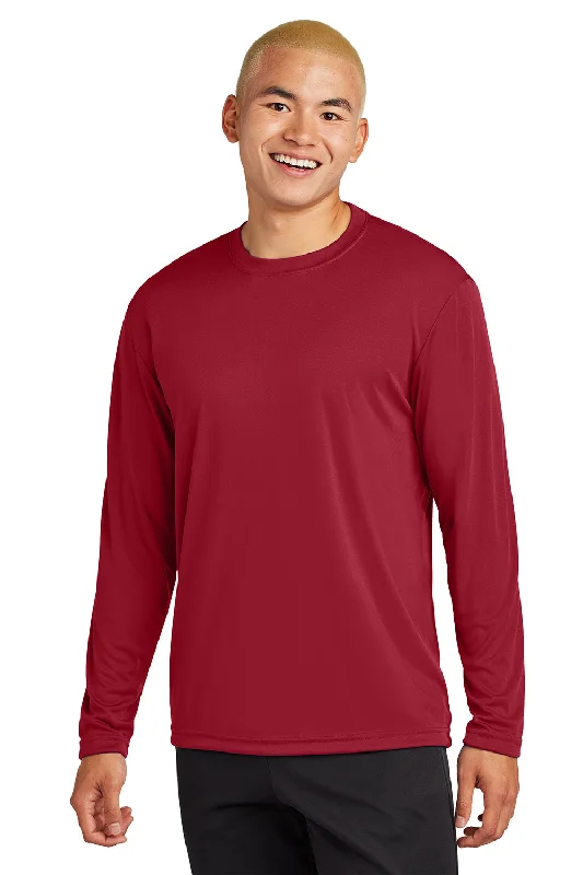 Men’s short-sleeve quid tops-Sport-Tek Mens Competitor Moisture Wicking Long Sleeve Crewneck T-Shirt - Deep Red