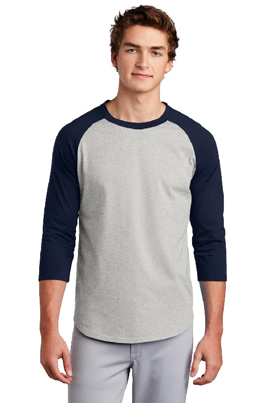 Men’s short-sleeve bunt tees-Sport-Tek Mens 3/4 Sleeve Crewneck T-Shirt - Heather Grey/Navy Blue