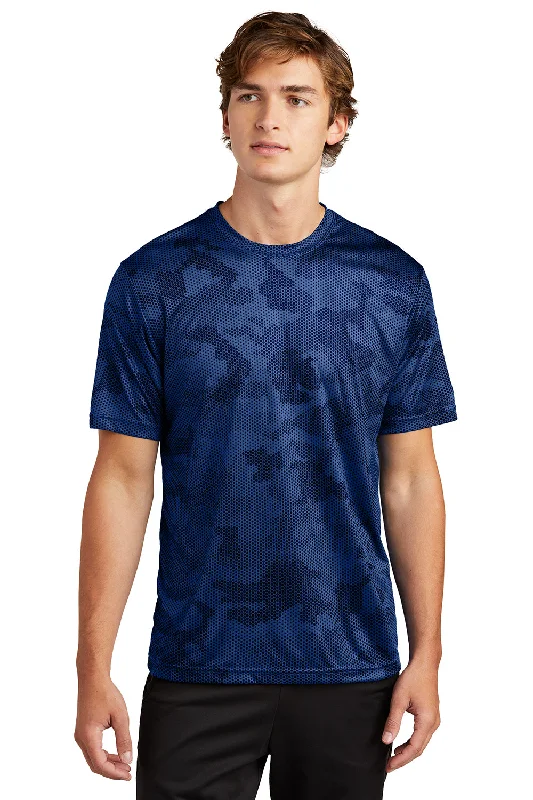 Men’s short-sleeve plush polos-Sport-Tek Mens CamoHex Moisture Wicking Short Sleeve Crewneck T-Shirt - True Royal Blue