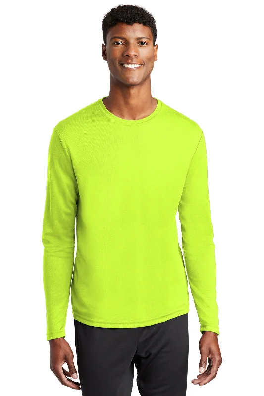 Men’s short-sleeve jolt tees-Sport-Tek Mens RacerMesh Moisture Wicking Long Sleeve Crewneck T-Shirt - Neon Yellow