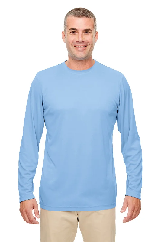 Men’s short-sleeve tilt tees-UltraClub Mens Cool & Dry Performance Moisture Wicking Long Sleeve Crewneck T-Shirt - Columbia Blue