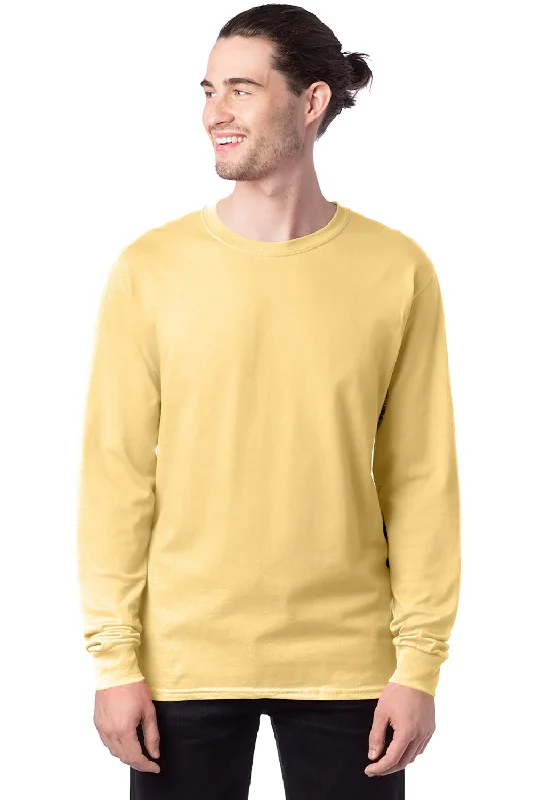 Men’s short-sleeve idly polos-Hanes Mens ComfortSoft Long Sleeve Crewneck T-Shirt - Athletic Gold