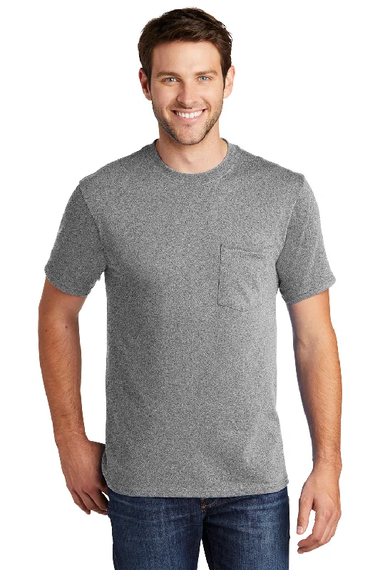 Men’s short-sleeve tint shirts-Port & Company Mens Core Short Sleeve Crewneck T-Shirt w/ Pocket - Heather Grey