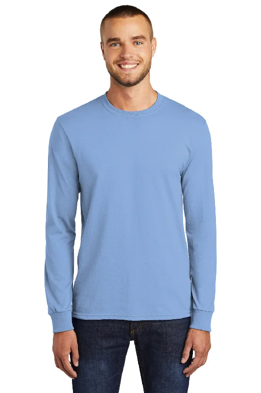 Men’s short-sleeve sleek fit tops-Port & Company Mens Core Long Sleeve Crewneck T-Shirt - Light Blue