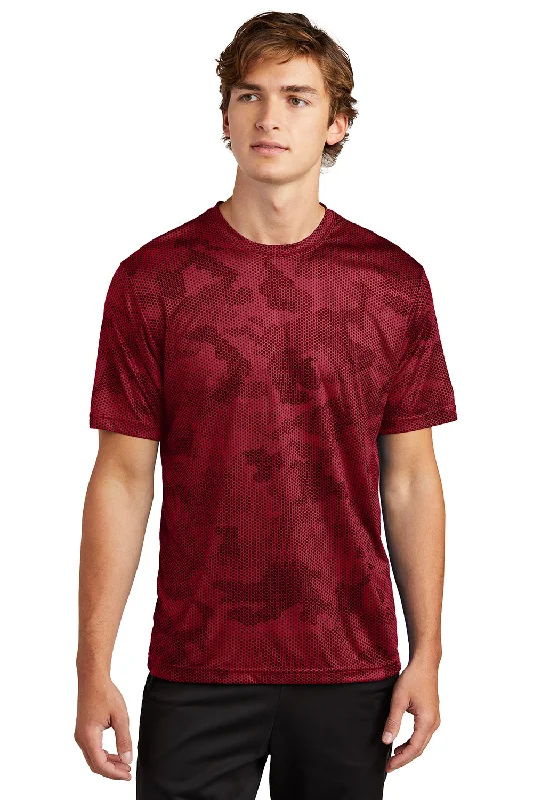 Men’s short-sleeve zing tees-Sport-Tek Mens CamoHex Moisture Wicking Short Sleeve Crewneck T-Shirt - Deep Red