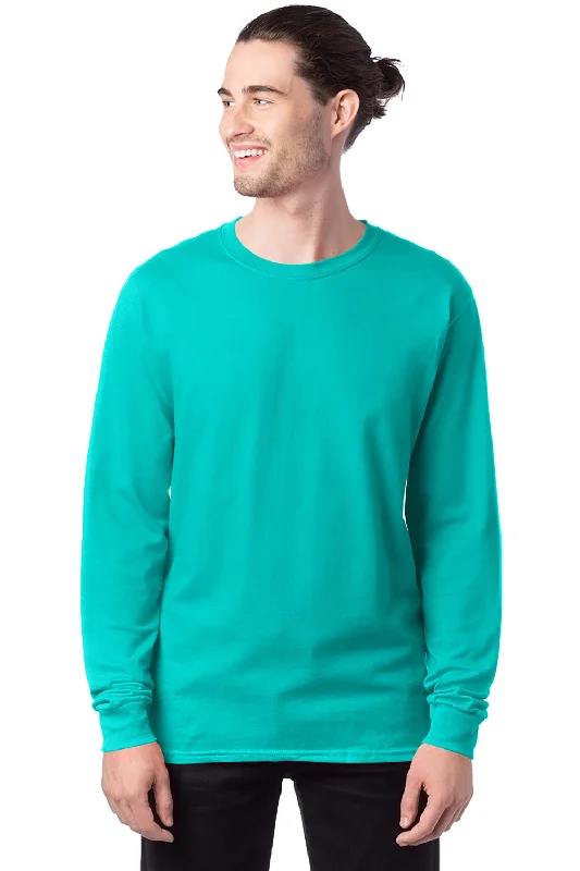 Men’s short-sleeve urn polos-Hanes Mens ComfortSoft Long Sleeve Crewneck T-Shirt - Athletic Teal Green