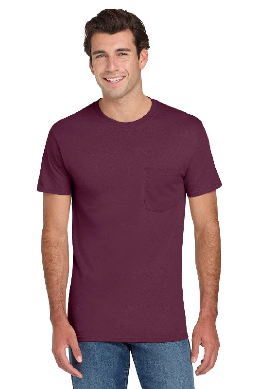 Men’s short-sleeve rime shirts-Jerzees Mens Dri-Power Moisture Wicking Short Sleeve Crewneck T-Shirt w/ Pocket - Maroon