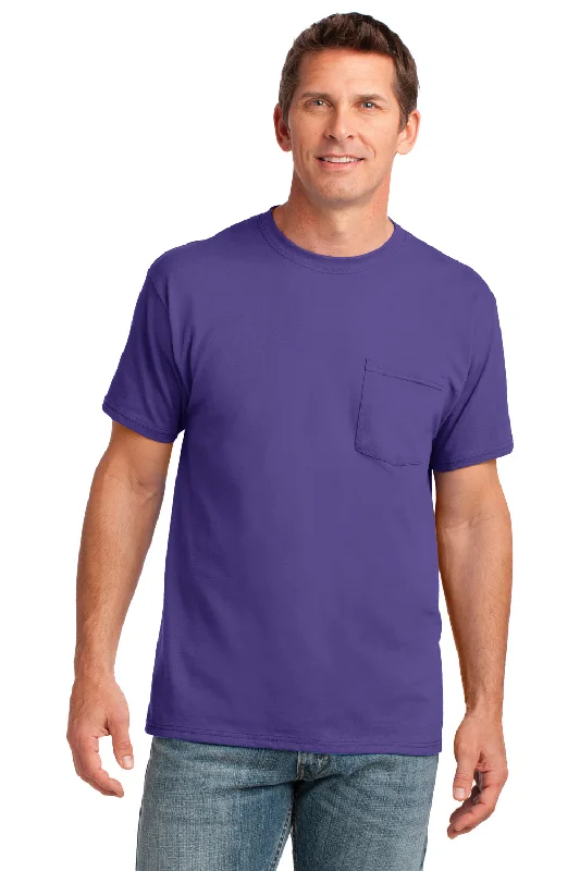 Men’s short-sleeve querk tops-Port & Company Mens Core Short Sleeve Crewneck T-Shirt w/ Pocket - Purple - Closeout