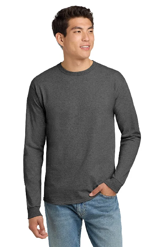 Men’s short-sleeve etch polos-Hanes Mens ComfortSoft Long Sleeve Crewneck T-Shirt - Heather Charcoal Grey