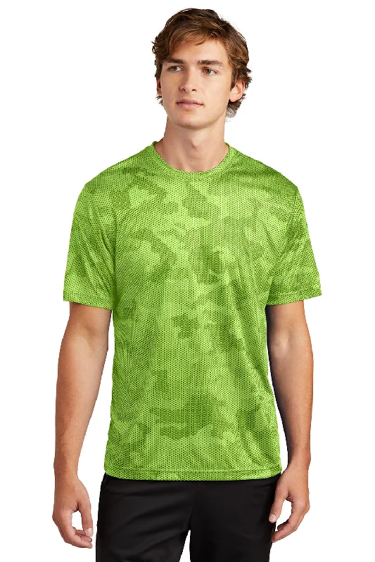 Men’s short-sleeve idly tops-Sport-Tek Mens CamoHex Moisture Wicking Short Sleeve Crewneck T-Shirt - Lime Shock Green