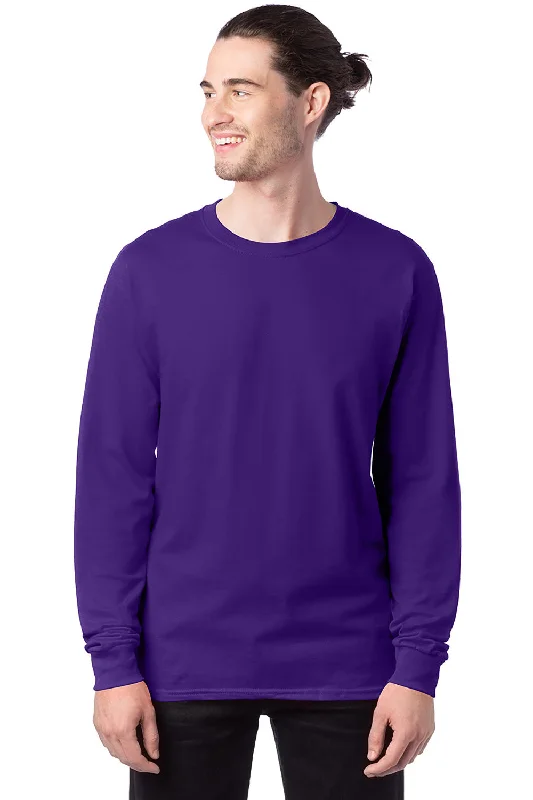 Men’s short-sleeve tope tees-Hanes Mens ComfortSoft Long Sleeve Crewneck T-Shirt - Athletic Purple