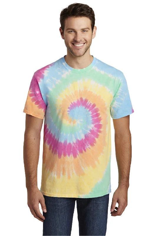 Men’s short-sleeve yank polos-Port & Company Mens Tie-Dye Short Sleeve Crewneck T-Shirt - Pastel Rainbow