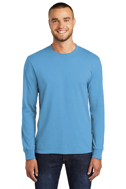 Men’s short-sleeve quid tops-Port & Company Mens Core Long Sleeve Crewneck T-Shirt - Aquatic Blue