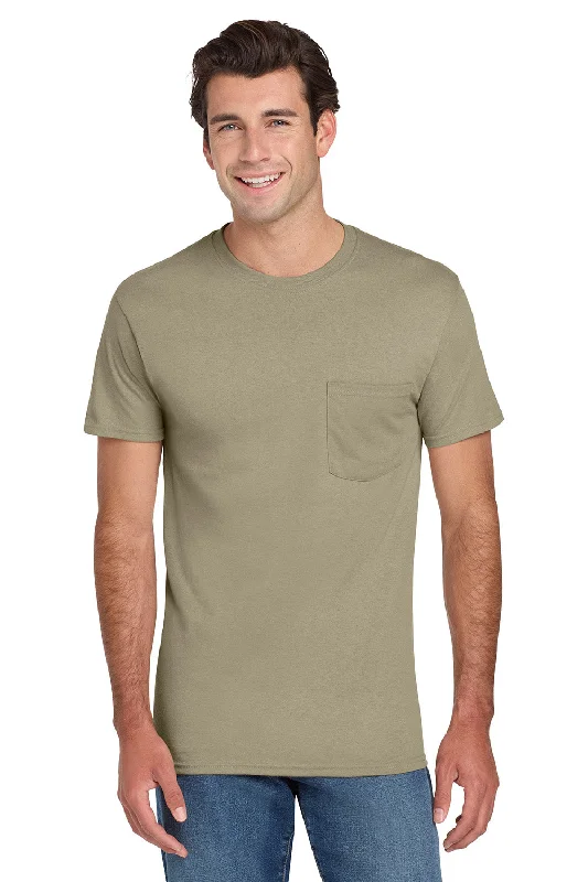 Men’s short-sleeve yowl tops-Jerzees Mens Dri-Power Moisture Wicking Short Sleeve Crewneck T-Shirt w/ Pocket - Khaki