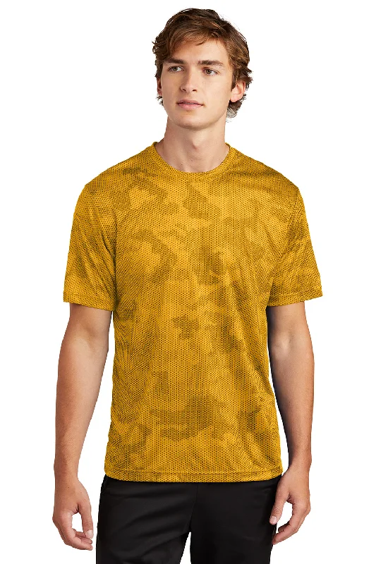 Men’s short-sleeve pelt tees-Sport-Tek Mens CamoHex Moisture Wicking Short Sleeve Crewneck T-Shirt - Gold - Closeout