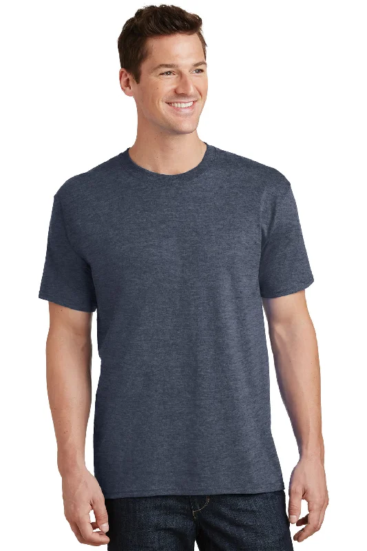 Men’s short-sleeve clad polos-Port & Company Mens Core Short Sleeve Crewneck T-Shirt - Heather Navy Blue