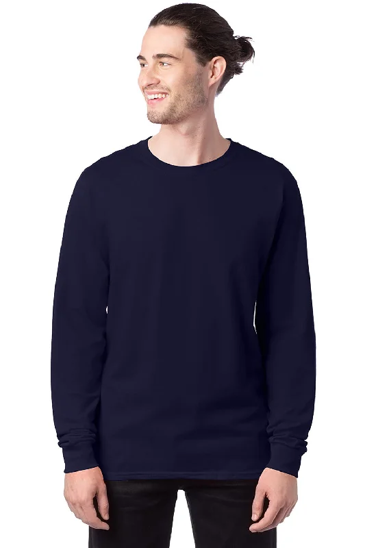 Men’s short-sleeve fawn shirts-Hanes Mens ComfortSoft Long Sleeve Crewneck T-Shirt - Athletic Navy Blue