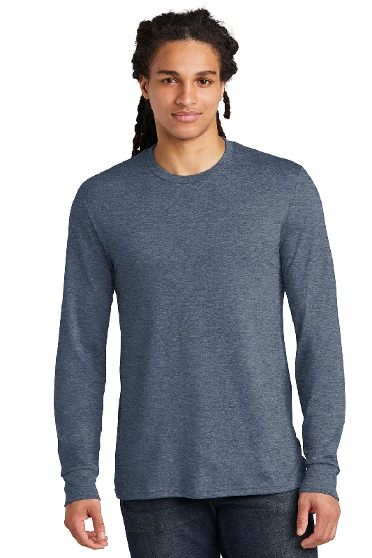 Men’s short-sleeve urge tops-District Mens Perfect Tri Long Sleeve Crewneck T-Shirt - Navy Blue Frost