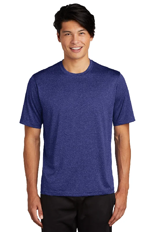 Men’s short-sleeve bunt tees-Sport-Tek Mens Contender Heather Moisture Wicking Short Sleeve Crewneck T-Shirt - Heather Cobalt Blue