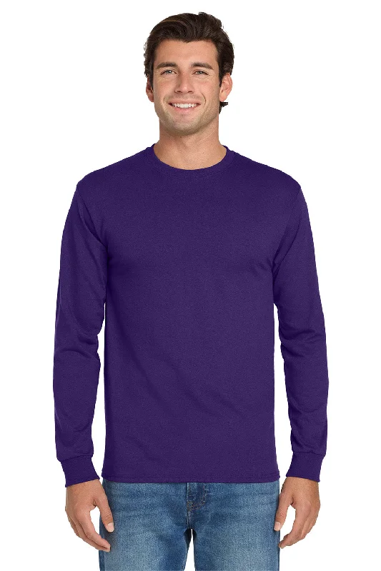 Men’s short-sleeve nook shirts-Jerzees Mens Dri-Power Moisture Wicking Long Sleeve Crewneck T-Shirt - Deep Purple