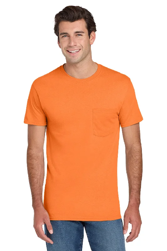 Men’s short-sleeve pelt tees-Jerzees Mens Dri-Power Moisture Wicking Short Sleeve Crewneck T-Shirt w/ Pocket - Safety Orange