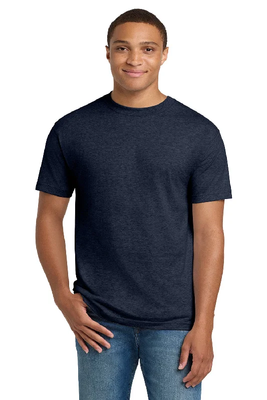 Men’s short-sleeve sleek fit tops-Hanes Mens Beefy-T Short Sleeve Crewneck T-Shirt - Heather Navy Blue