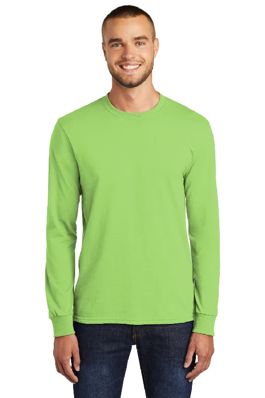 Men’s short-sleeve meld tops-Port & Company Mens Core Long Sleeve Crewneck T-Shirt - Lime Green